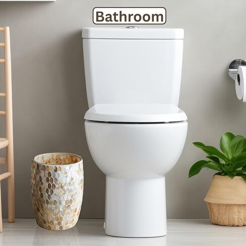 Escenzy Natural Shell Bathroom Trash Can Mosaic Glass 5L | Decorative Small Garbage Can | 7" x 10" | Luxury Waste Basket for Restroom, Office, Bedroom & Kitchen | Shiny Glass Bathroom Accessories in Saudi Arabia