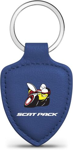 iPick Image for Dodge Scat-Pack Blue Shield-Shape Style Genuine Leather Key Chain - Official Licensed in Kuwait
