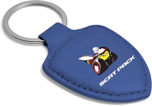 iPick Image for Dodge Scat-Pack Blue Shield-Shape Style Genuine Leather Key Chain - Official Licensed in Kuwait