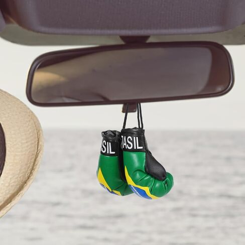 MAGICLULU Brazil Flag Keychain, 1 Pair Mini Boxing Gloves Car Decor, Versatile Hanging Accessory for Rearview Mirror, Miniature Sports Ornament, Patriotic Brazilian Faux Leather Souvenir Pouch Charm in Kuwait