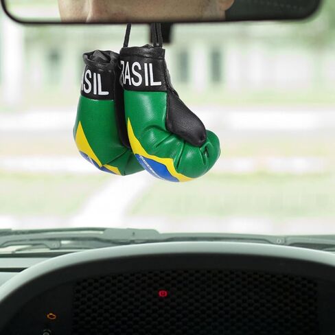 MAGICLULU Brazil Flag Keychain, 1 Pair Mini Boxing Gloves Car Decor, Versatile Hanging Accessory for Rearview Mirror, Miniature Sports Ornament, Patriotic Brazilian Faux Leather Souvenir Pouch Charm in Kuwait