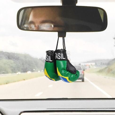 MAGICLULU Brazil Flag Keychain, 1 Pair Mini Boxing Gloves Car Decor, Versatile Hanging Accessory for Rearview Mirror, Miniature Sports Ornament, Patriotic Brazilian Faux Leather Souvenir Pouch Charm in Kuwait
