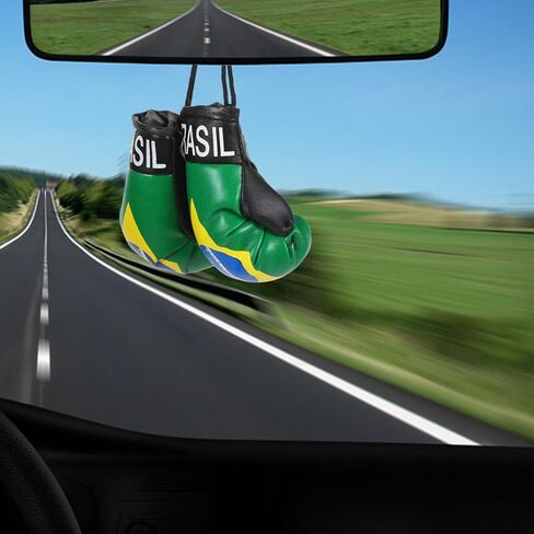 MAGICLULU Brazil Flag Keychain, 1 Pair Mini Boxing Gloves Car Decor, Versatile Hanging Accessory for Rearview Mirror, Miniature Sports Ornament, Patriotic Brazilian Faux Leather Souvenir Pouch Charm in Kuwait