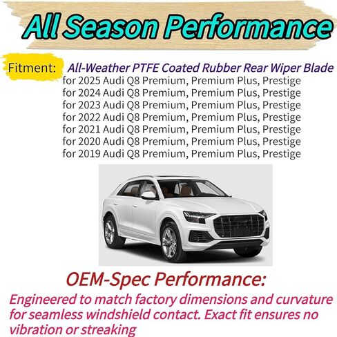 Rear Wiper Blade & Arm Replacement for Audi Q8 2019-2025 2024 2023 2022 2021 2020 Exact Fit for Premium Plus Prestige Launch Edition Models Rear Back Windshield Wiper Blade Set in Kuwait