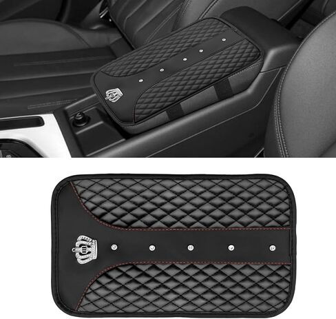 Crown Car Center Console Mats, Bling Rhinestones Anti-Slip Car Armrest Pad Protector, Car Accessories, Compatible with Most Cars (Black) in Saudi Arabia