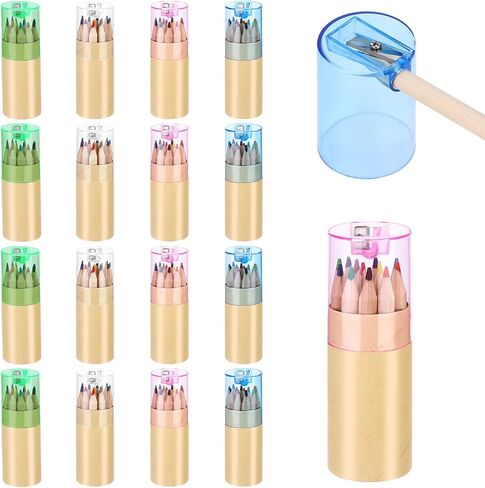 16 Pack Mini Drawing Colored Pencils with Sharpener 12 Colrs Mini Drawing Pencils Set 3.3inch Short Fat Color Pencils in Tube Coloring Pencil Bulk for Adult Coloring Books, Classroom School Drawing in Saudi Arabia