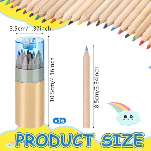 16 Pack Mini Drawing Colored Pencils with Sharpener 12 Colrs Mini Drawing Pencils Set 3.3inch Short Fat Color Pencils in Tube Coloring Pencil Bulk for Adult Coloring Books, Classroom School Drawing in Saudi Arabia