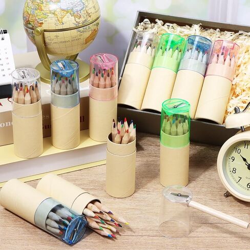 16 Pack Mini Drawing Colored Pencils with Sharpener 12 Colrs Mini Drawing Pencils Set 3.3inch Short Fat Color Pencils in Tube Coloring Pencil Bulk for Adult Coloring Books, Classroom School Drawing in Saudi Arabia
