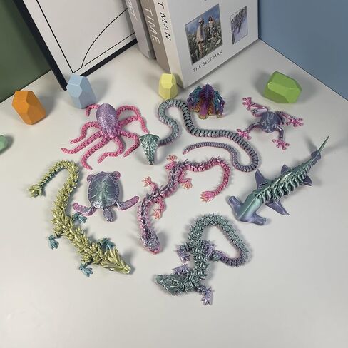 9PCS 3D Printed Dragon Figure Collection (9Pcs-Red+Blue) in Saudi Arabia