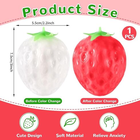 Color Changing Strawberry Squishy Toy Kawaii Strawberry Fidget Sensory Toys Fruit Decompression Toy Stress Relief Squishies Soft Silicone Squeeze Gifts for Adults Party Favors Anxiety Relaxing in Kuwait