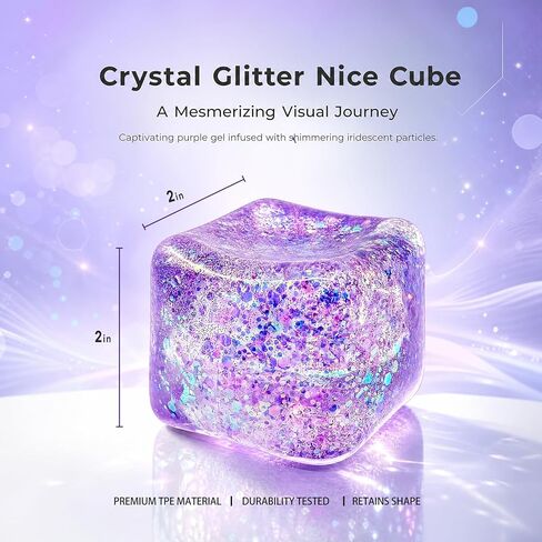 Glitter Nice Cube Squishy Fidget Toys,Stress Sensory Purple ice Cube Squeeze Toy for Adults - Large 2" Cube in Saudi Arabia