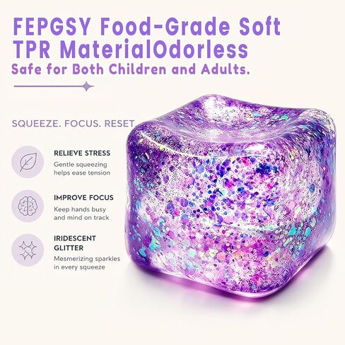 Glitter Nice Cube Squishy Fidget Toys,Stress Sensory Purple ice Cube Squeeze Toy for Adults - Large 2" Cube in Saudi Arabia