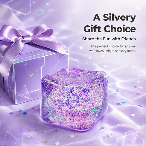 Glitter Nice Cube Squishy Fidget Toys,Stress Sensory Purple ice Cube Squeeze Toy for Adults - Large 2" Cube in Saudi Arabia