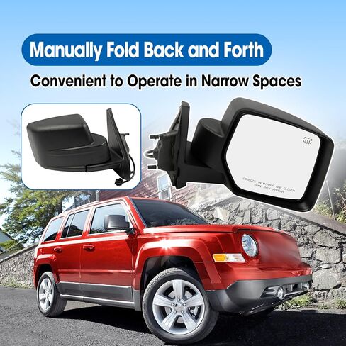 5 Pins Right Side Mirror with Power Heated Fit for Jeep Patriot 2007-2017 Manual Folding Power Glass Black Mirrors, Passenger Side Rear View in Saudi Arabia