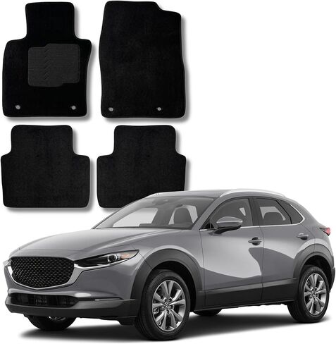 ecoMats Carpet Floor Mats Compatible with 2019 to 2026 Mazda CX-30 and Mazda 3, with Driver Non Slip Heel Pad and Safety Locks, Front and Rear Set, Black in Saudi Arabia