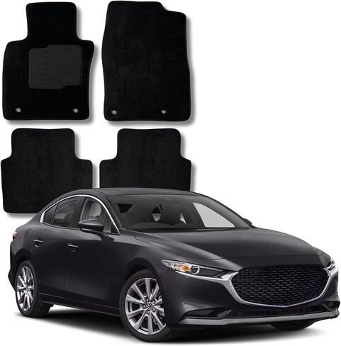 ecoMats Carpet Floor Mats Compatible with 2019 to 2026 Mazda CX-30 and Mazda 3, with Driver Non Slip Heel Pad and Safety Locks, Front and Rear Set, Black in Saudi Arabia