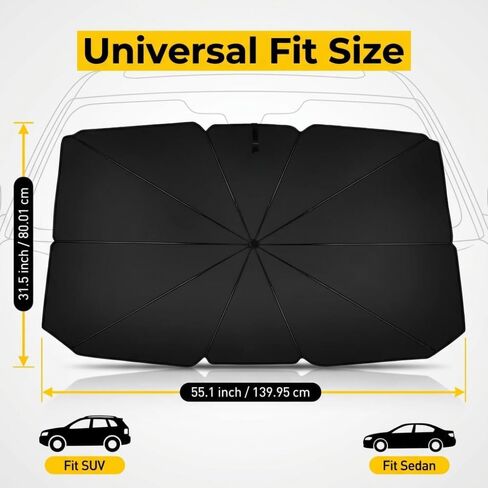 Windshield Umbrella,Tapa Sol para Carro Delantero 55" x31" Reflective Car Window Cover for Front Window Heat Insulation Protection, for Auto Sedan, SUV Windshield in Kuwait