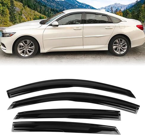 FREEMOTOR802 Tape-on Window Visors, Compatible with 2018-2025 Honda Accord 10th 11th Gen Sedan, Mugen Style Smoke Tinted Acrylic 4 Pieces Side Wind Deflectors Rain Guards Vent Visors in Kuwait