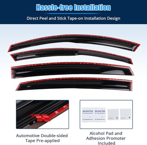 FREEMOTOR802 Tape-on Window Visors, Compatible with 2018-2025 Honda Accord 10th 11th Gen Sedan, Mugen Style Smoke Tinted Acrylic 4 Pieces Side Wind Deflectors Rain Guards Vent Visors in Kuwait