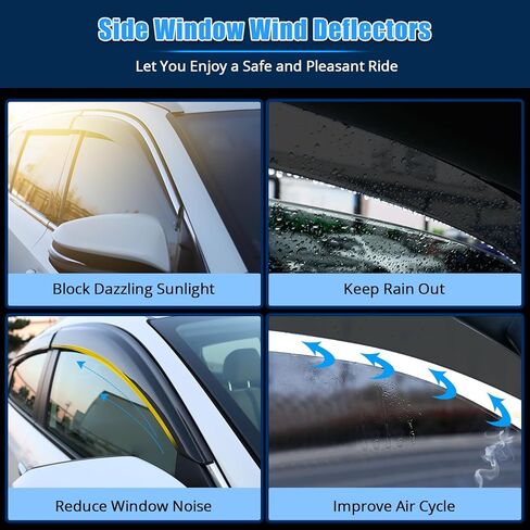 FREEMOTOR802 Tape-on Window Visors, Compatible with 2018-2025 Honda Accord 10th 11th Gen Sedan, Mugen Style Smoke Tinted Acrylic 4 Pieces Side Wind Deflectors Rain Guards Vent Visors in Kuwait