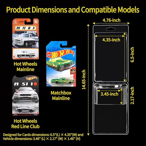 Pack of 12 Protective Car Cases Blister Pack Storage Covers for Hot Wheels & Matchbox Mainline, Clear in Saudi Arabia