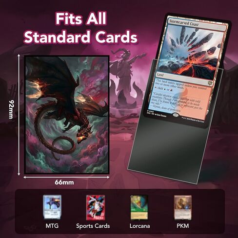 أكمام بطاقات MTG 100 قيراط (تنين أحمر)، واجهة أمامية شفافة وظهر غير لامع، إغلاق سلس، واقي سطح بطاقات فنية in Kuwait