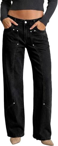 Sidefeel Women's Wide Leg Jeans High Waisted Stretchy Seamed Panel Denim Pants in Saudi Arabia