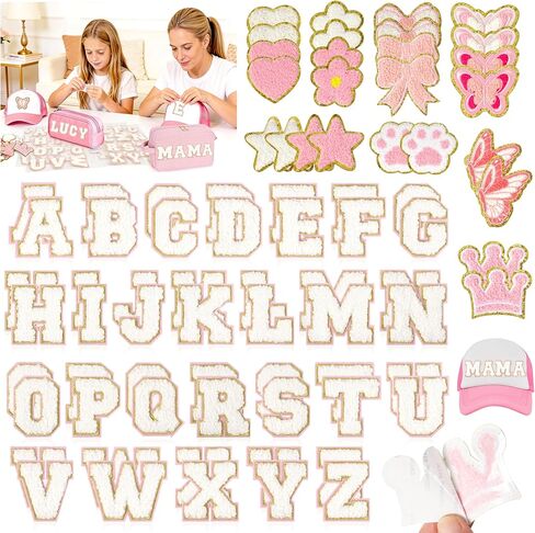 KINGSOW Chenille Letters Adhesive Patches: 78 PCS Pre-Sort White Fuzzy Alphabet Stickers Patch - Preppy Cute Stick on Embroidered Patch for Easy DIY on Backpacks Hats Clothing Gifts for Moms in Saudi Arabia