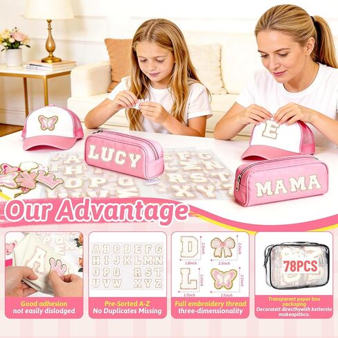 KINGSOW Chenille Letters Adhesive Patches: 78 PCS Pre-Sort White Fuzzy Alphabet Stickers Patch - Preppy Cute Stick on Embroidered Patch for Easy DIY on Backpacks Hats Clothing Gifts for Moms in Saudi Arabia