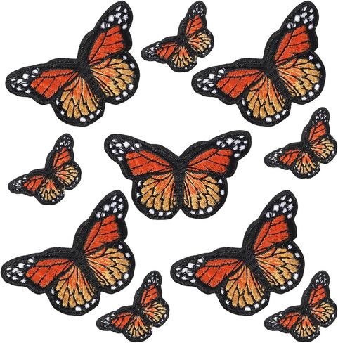 10 Pcs Butterfly Iron on Patches Decorative Embroidered Butterfly Patches Orange-Butterfly Applique for Hats, Jeans Jacket, Dress, T-Shirt Repair Patch in Saudi Arabia