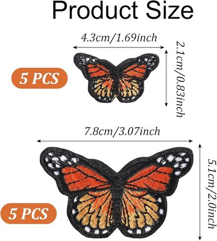 10 Pcs Butterfly Iron on Patches Decorative Embroidered Butterfly Patches Orange-Butterfly Applique for Hats, Jeans Jacket, Dress, T-Shirt Repair Patch in Saudi Arabia