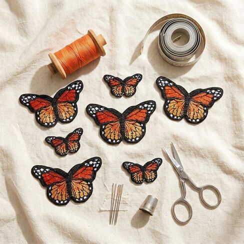 10 Pcs Butterfly Iron on Patches Decorative Embroidered Butterfly Patches Orange-Butterfly Applique for Hats, Jeans Jacket, Dress, T-Shirt Repair Patch in Saudi Arabia