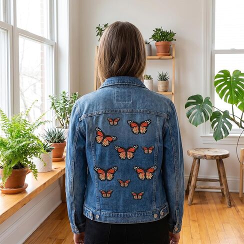 10 Pcs Butterfly Iron on Patches Decorative Embroidered Butterfly Patches Orange-Butterfly Applique for Hats, Jeans Jacket, Dress, T-Shirt Repair Patch in Saudi Arabia