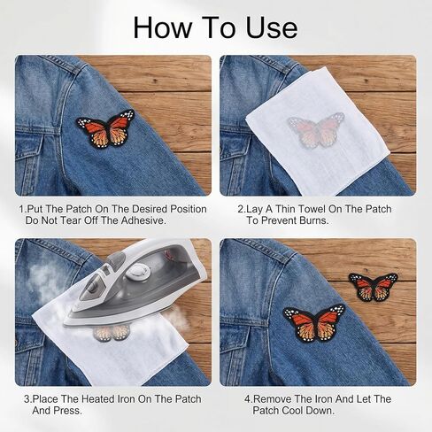 10 Pcs Butterfly Iron on Patches Decorative Embroidered Butterfly Patches Orange-Butterfly Applique for Hats, Jeans Jacket, Dress, T-Shirt Repair Patch in Saudi Arabia