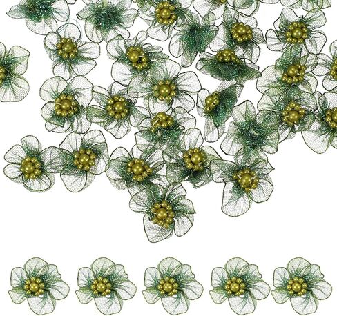 uxcell 60 Pcs Craft Organza Flowers, 1.2 Inch Fabric Flowers with Beads Mini 3D Appliques Ribbon Embellishments for DIY Crafts Sewing Clothing Hair Bows Wedding Decorations, Pink in Kuwait