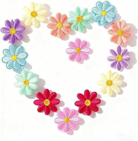 Bestac Floral Iron-On & Sew-On Patches for Clothing: Daisy Embroidery Applique Set. (7 Colors (14pcs)) in Saudi Arabia