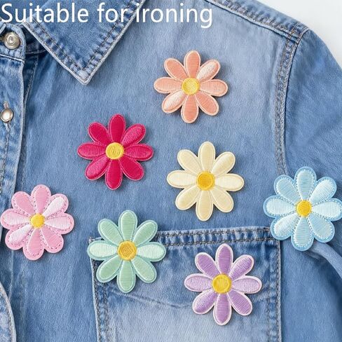 Bestac Floral Iron-On & Sew-On Patches for Clothing: Daisy Embroidery Applique Set. (7 Colors (14pcs)) in Saudi Arabia