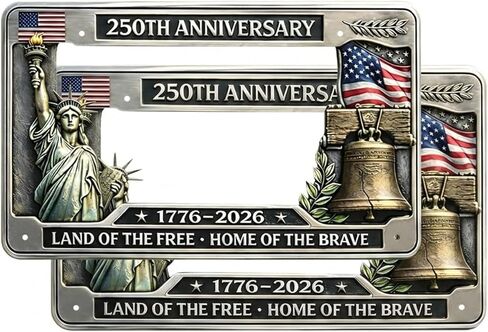 250th Anniversary License Plate Frame, Heavy Duty Metal 1776 2026 American Flag License Plate Cover, Statue of Liberty Liberty Bell Car Decor for Standard US Auto (Statue of Liberty) in Saudi Arabia