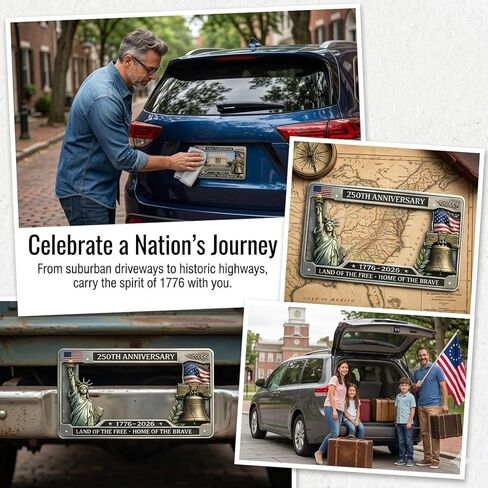 250th Anniversary License Plate Frame, Heavy Duty Metal 1776 2026 American Flag License Plate Cover, Statue of Liberty Liberty Bell Car Decor for Standard US Auto (Statue of Liberty) in Saudi Arabia