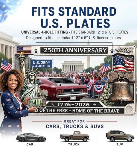 250th Anniversary License Plate Frame, Heavy Duty Metal 1776 2026 American Flag License Plate Cover, Statue of Liberty Liberty Bell Car Decor for Standard US Auto (Statue of Liberty) in Saudi Arabia