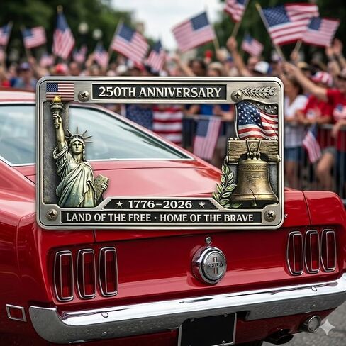 250th Anniversary License Plate Frame, Heavy Duty Metal 1776 2026 American Flag License Plate Cover, Statue of Liberty Liberty Bell Car Decor for Standard US Auto (Statue of Liberty) in Saudi Arabia