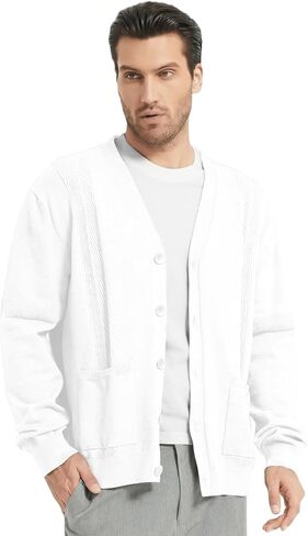 Men's Casual Cardigan Sweater Long Sleeve V Neck Button Down Mens Knit Cardigan Sweaters with Pockets in Saudi Arabia