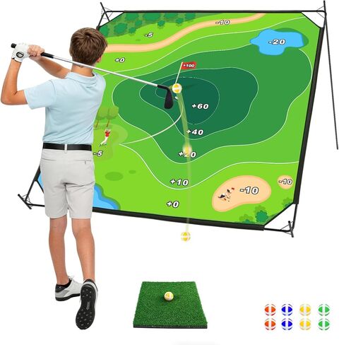 Golf Chipping Game Mat, 6x6FT Double Sided Golf Hitting Mat Set Outdoor Indoor Adjustable Golf Games Mat, Score Sticky Playing Golf Balls for Home Backyard Garage Game, Gift for Young Adults in Saudi Arabia