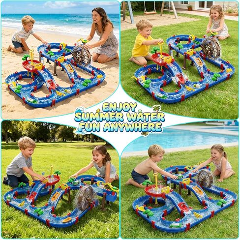 VATOS 2-Tier Watermill Summer Water Table, 124 PCS DIY Water Table with Water Pump Toys for Toddlers 3-5 4-7 Years Old, Fun Water Playset Outdoor Water Summer Toys for Backyard, Beach, Balcony, Garden in Saudi Arabia