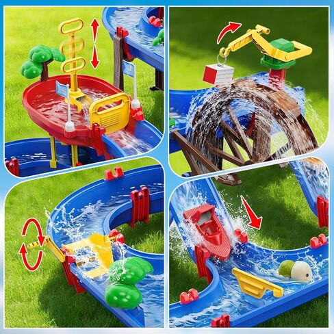 VATOS 2-Tier Watermill Summer Water Table, 124 PCS DIY Water Table with Water Pump Toys for Toddlers 3-5 4-7 Years Old, Fun Water Playset Outdoor Water Summer Toys for Backyard, Beach, Balcony, Garden in Saudi Arabia
