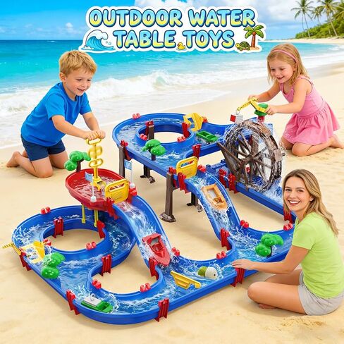 VATOS 2-Tier Watermill Summer Water Table, 124 PCS DIY Water Table with Water Pump Toys for Toddlers 3-5 4-7 Years Old, Fun Water Playset Outdoor Water Summer Toys for Backyard, Beach, Balcony, Garden in Saudi Arabia