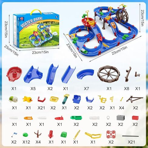 VATOS 2-Tier Watermill Summer Water Table, 124 PCS DIY Water Table with Water Pump Toys for Toddlers 3-5 4-7 Years Old, Fun Water Playset Outdoor Water Summer Toys for Backyard, Beach, Balcony, Garden in Saudi Arabia