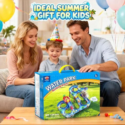 VATOS 2-Tier Watermill Summer Water Table, 124 PCS DIY Water Table with Water Pump Toys for Toddlers 3-5 4-7 Years Old, Fun Water Playset Outdoor Water Summer Toys for Backyard, Beach, Balcony, Garden in Saudi Arabia