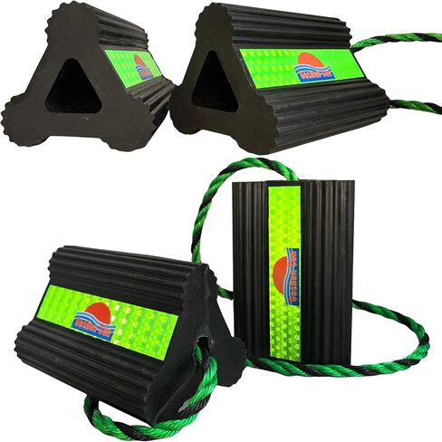 Heavy Duty Green Rubber Wheel Chocks,6.3x4.5x4,Triangular Stable Tire Stopper with Rope, Non-Slip Reflective Portable, Compact Easy Storage, RV Camper Trailer Car Garage(4, Green) in Saudi Arabia