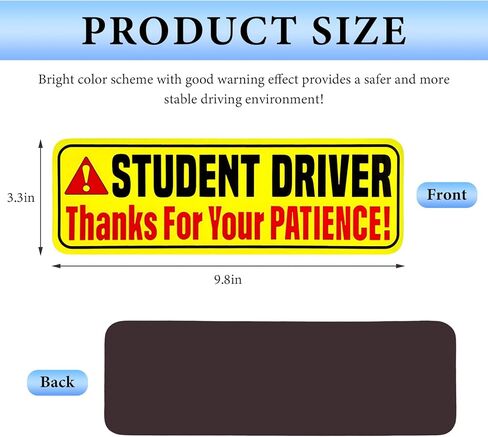Student Driver Magnet for Car, 9.8"x3.3" New Driver Sticker Thanks for Your Patient, Reflective Bumper Decal Magnetic Safety Attention Sign for Novice Drivers (Student Driver/Style B) in Saudi Arabia